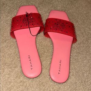 Tahari Pink Sparkly Slide Sandals size 8 NWOB